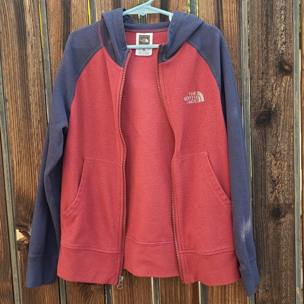 THE NORTH FACE Red Blue Hoodie Full Zipper Jacket Fleece Boys S 7 PLAY CONDITION - Picture 4 of 16